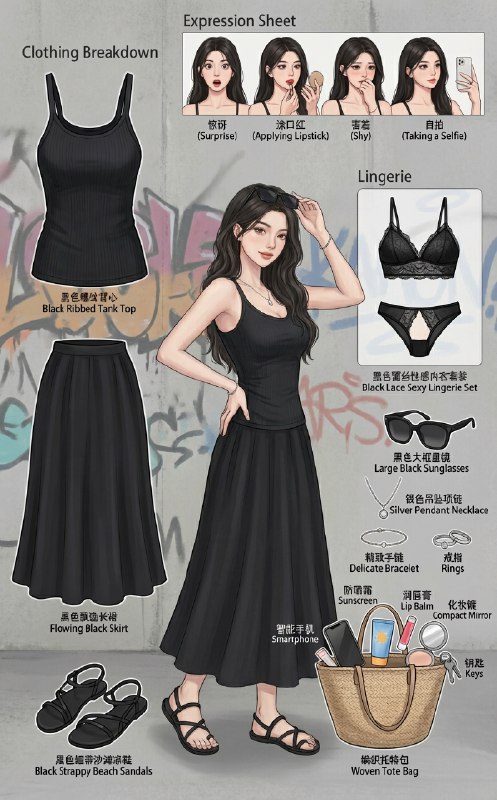 今天是黑色系的穿搭～ootd@aigc1024