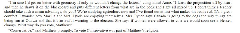 笑死了，Anne of Green Gables，某個中文譯本是：再讓渥太華那幫人搞下去，加拿大眼看就要完蛋了！