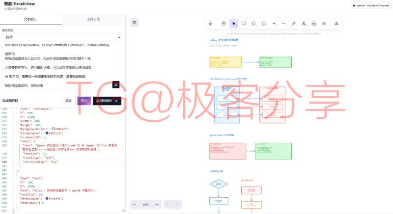 #AI #在线工具 #制图工具📊 Smart Excalidraw - 用自然语言绘制专业图表🌐 在线体验顾名思义，Smart Excalidraw 是 AI 版本的 Excalidraw，通过自然语言便可以生成 Excalidraw  格式的图表