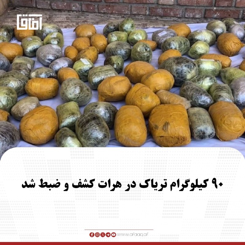 خبرگزاری آفاق: ♦️سید مسعود حسینی، سخنگوی قوماندانی امنیه هرات، از کشف و ضبط ۹۰ کیلوگرام تریاک در نتیجه یک عملیات کشفی و اوپراتیفی نیروه
