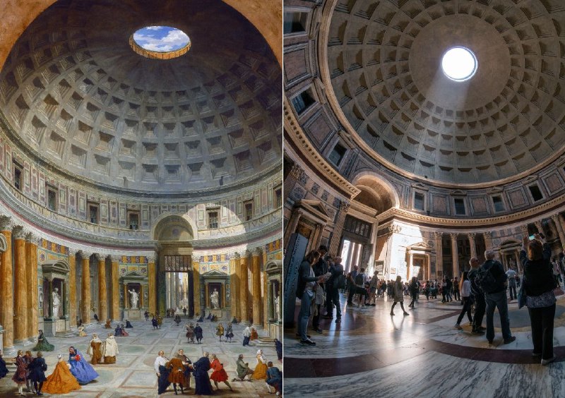 帕尼尼的《万神之神殿内景（1734）》- 意大利罗马万神殿作为一位著名的景观画家，帕尼尼以绘制罗马巴洛克绘画为名，专注于描绘罗马的古迹