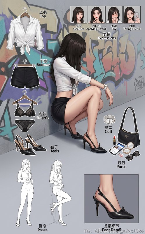 穿搭分解，今天是辣妹穿搭～ootd@aigc1024