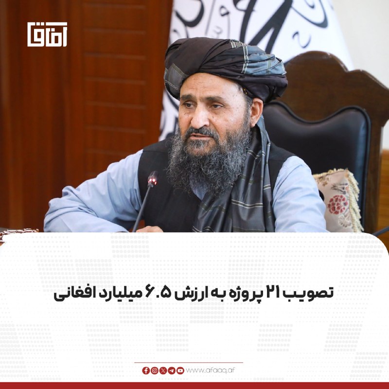خبرگزاری آفاق: ♦️معاونیت اقتصادی ریاستالوزرا میگوید کمیسیون تدارکات ملی به ریاست ملا عبدالغنی برادر، ۲۱ پروژه را به ارزش حدود ۶.۵ میل