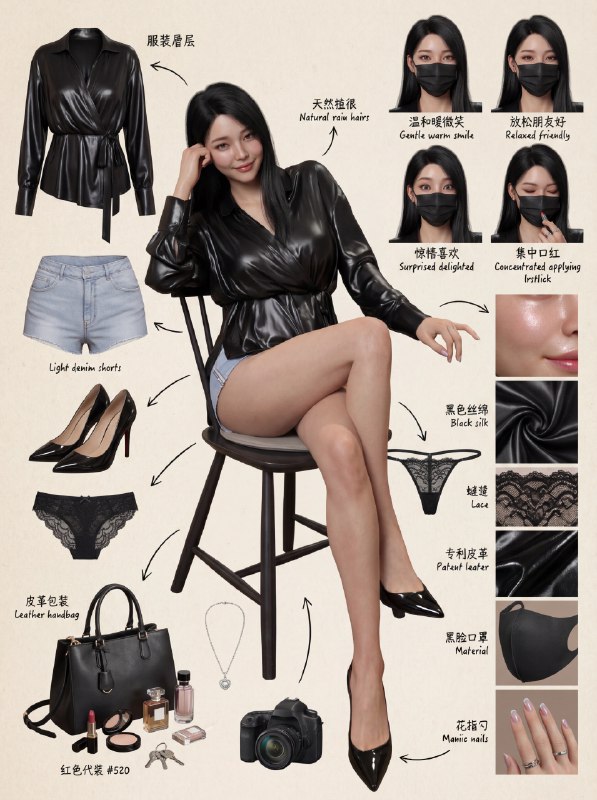 女神穿搭，超写实风格的创意穿搭分解图～ Photo Design by提示词:Role (角色设定)你是一位顶尖的游戏与动漫概念美术设计大师 (Concept Artist)，擅长制作详尽的角色设定图（Character Sheet）