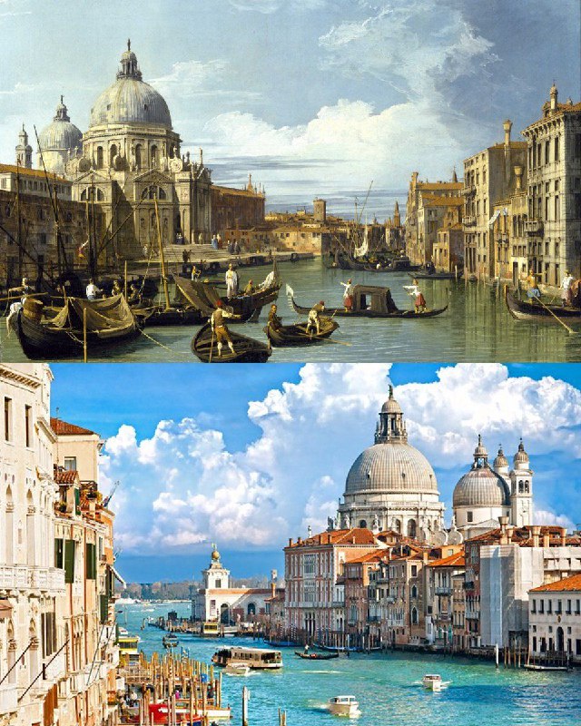 卡那莱托的《大运河入口（1730）》- 意大利威尼斯这幅洛可可风景画是由18世纪威尼斯的意大利画家乔瓦尼·安东尼奥·卡纳莱托创作的