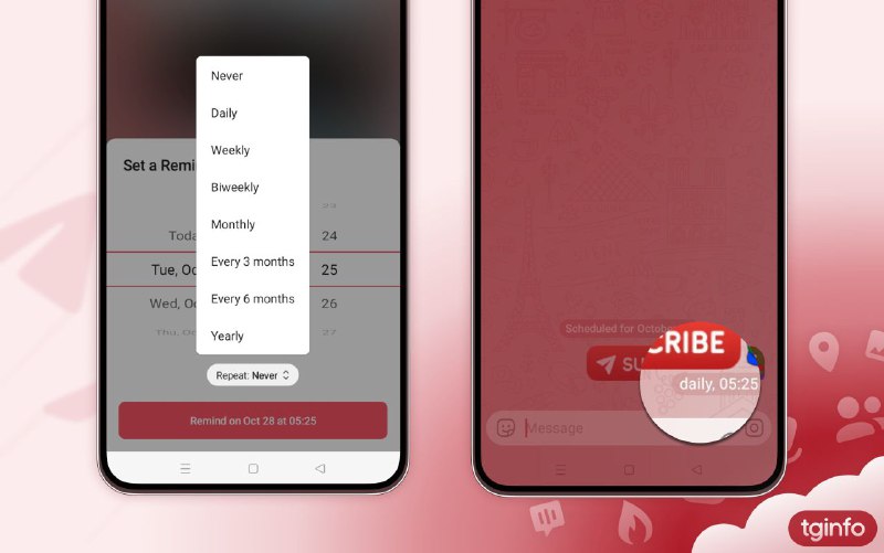 电报 beta 已经支持用户可以设置定期重复发送消息