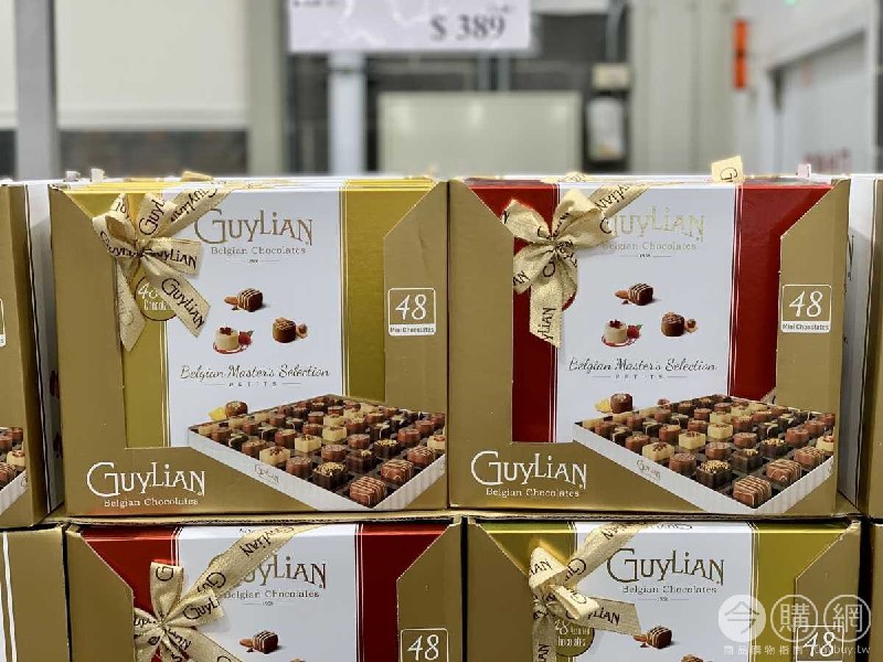 Costco新商品，GUYLIAN巧克力大師精選48入，七種口味：焦糖鳳梨、咖啡小豆蒄、脆皮榛果、榛果、摩卡、覆盆莓、杏仁，比利時製造，價格也好實惠