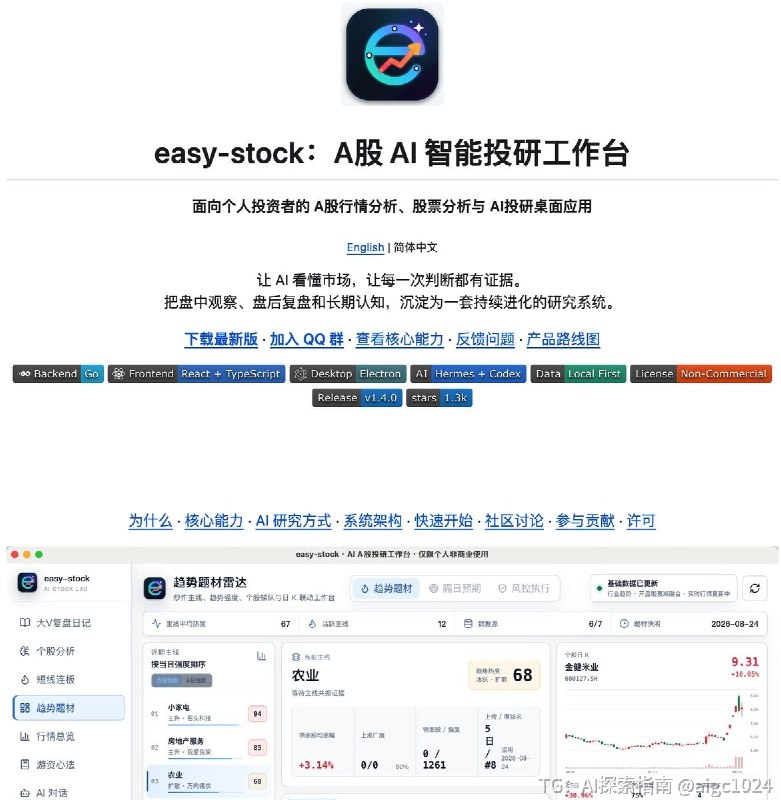 推荐一个专门给 A 股玩家做的开源 AI 投研工具：easy-stock