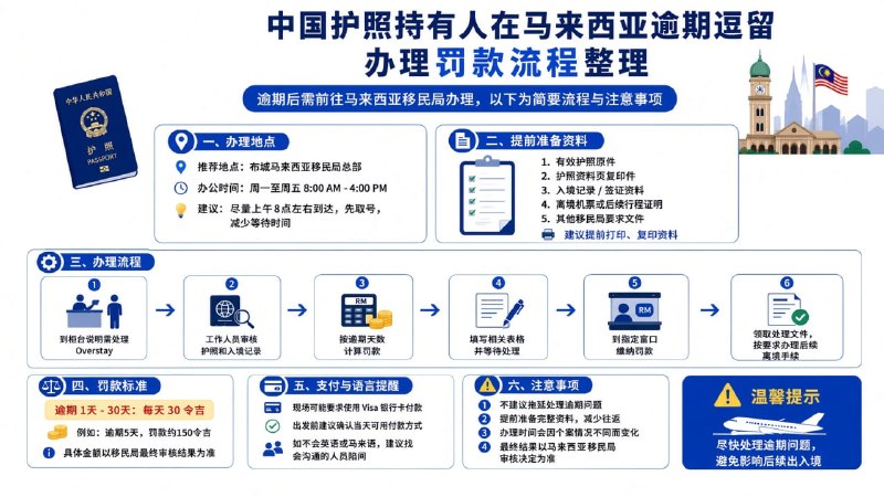 东南亚抓捕遣返线索：马来西亚中国护照逾期逗留 罚款办理流程整理 中国护照在马来西亚逾期逗配图