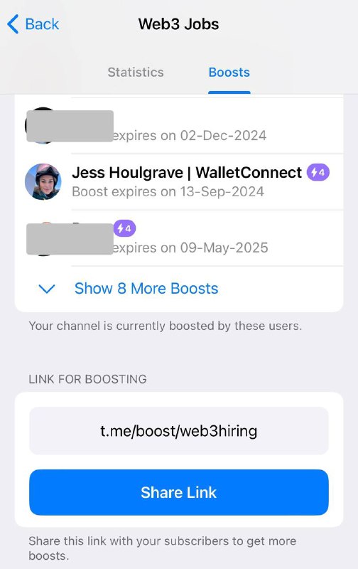 Web3 leader - Jess, CEO of WalletConnect, is supporting us with a Telegram boost.Boosts help unlock features that further our mission of bringing you the best Web3 jobs.If you're a Telegram Premium user, consider boosting us: 
