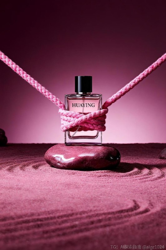 【AIGC直出，紫色香水商业摄影大片（附提示词）】提示词参考：高端商业产品摄影，现代简约且具艺术感，类似时尚杂志静物大片