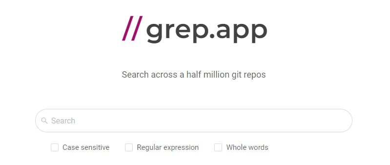 #Github #搜索 #代码 grep.app GitHub 代码搜索引擎，覆盖超 50 万个公共仓库，可精确搜索任意字符串，包括标点符号和其他字符，还支持通过正则表达式进行搜索，且结果是即时出现的，毫无延迟非常快速，开发人员可以收藏一下，免费使用，无需注册