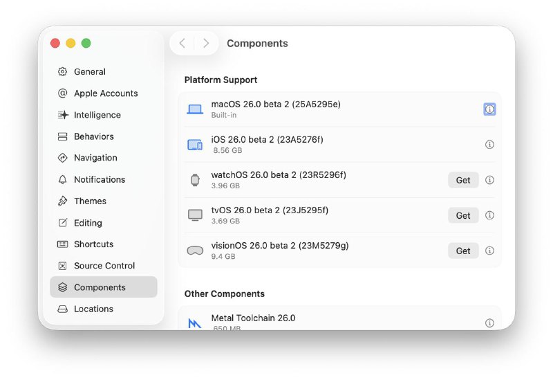 Xcode 26 从 beta 1 升级到 beta 2 以后，在设置里看不到 beta 1 的模拟器也无法卸载它