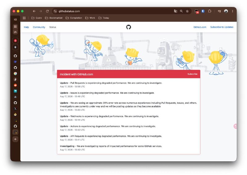 GitHub down 掉了，也是遇上了，早点休息啦 #chore #github