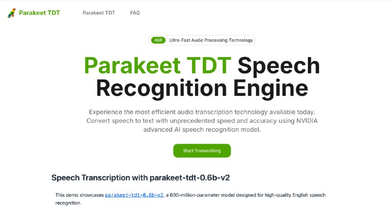 Parakeet TDT，免费在线超快速语音转文本工具