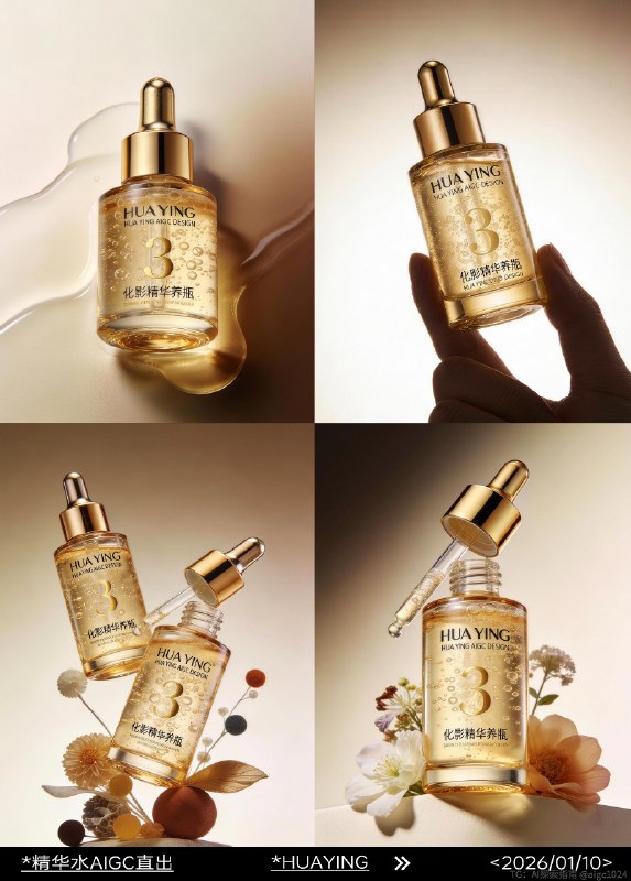 AIGC直出精准控图，护肤品摄影大片（附教程） 既梦4.5+4.1护肤品摄影大片，提示词参考：红色区域为花朵，蓝色区域为绿植