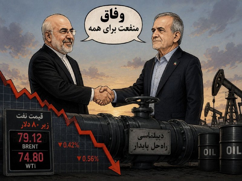 ظهور نزدیک است1⃣: قیمت نفت زیر ۸۰ دلار ماند؛ وفاق؛ منفعت برای همه! #کاریکاتور_هوشنگی شماره ۱۳۳#خیانت_خواص
