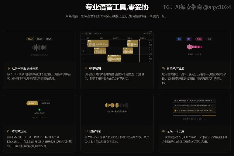 有个神器！很出名但很多人可能不知道！今天有朋友在问，就再分享一下~小白也能无门槛搞定本地TTS！！聚合了很多开源模型！一键下载启用！！居然还有故事模式，可以直接生成对！用来搞声音克隆、数字人、视频配音啥的，手拿把掐！有MCP，接Codex啥的也很方便！很适合自媒体人，没时间录口播的，直接用自己声音生成一段！！我就特别喜欢用这种封装好了的免费软件！！AI探索 | Hermes/OpenClaw｜优质资源｜优质信息有个神器！很出名但很多人可能不知道！今天有朋友在问，就再分享一下~小白也能无门槛搞定本地TTS！！聚合了很多开源模型！一键下载启用！！居然还有故事模式，可以直接生成对！用来搞声音克隆、数字人、视频配音啥的，手拿把掐！有MCP，接Codex啥的也很方便！很适合自媒体人，没时间录口播的，直接用自己声音生成一段！！我就特别喜欢用这种封装好了的免费软件！！AI探索 | Hermes/OpenClaw｜优质资源｜优质信息
