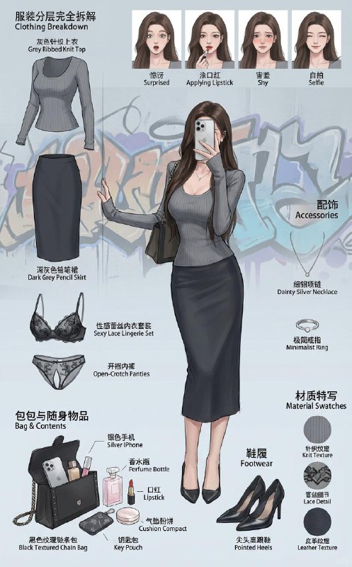 【穿搭分解，灰色系铅笔裙～ootd】@aigc1024