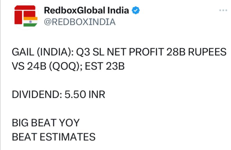GAIL (INDIA): Q3 EBITDA 38.22B RUPEES VS 34.9B (QOQ); EST 33.15B || Q3 EBITDA MARGIN 11.16% VS 10.97% (QOQ); EST 9.45%BEAT EBITDA AND MARGINS