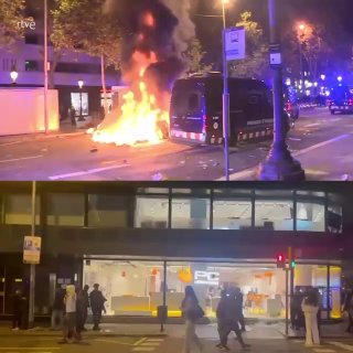 ספרד: הפגנות מצטרפות לגל ברחבי אירופה, עם מהומות וביזה המכוונות לחנויות כבישים נסגרו באש, בעוד רעולי פנים ה…