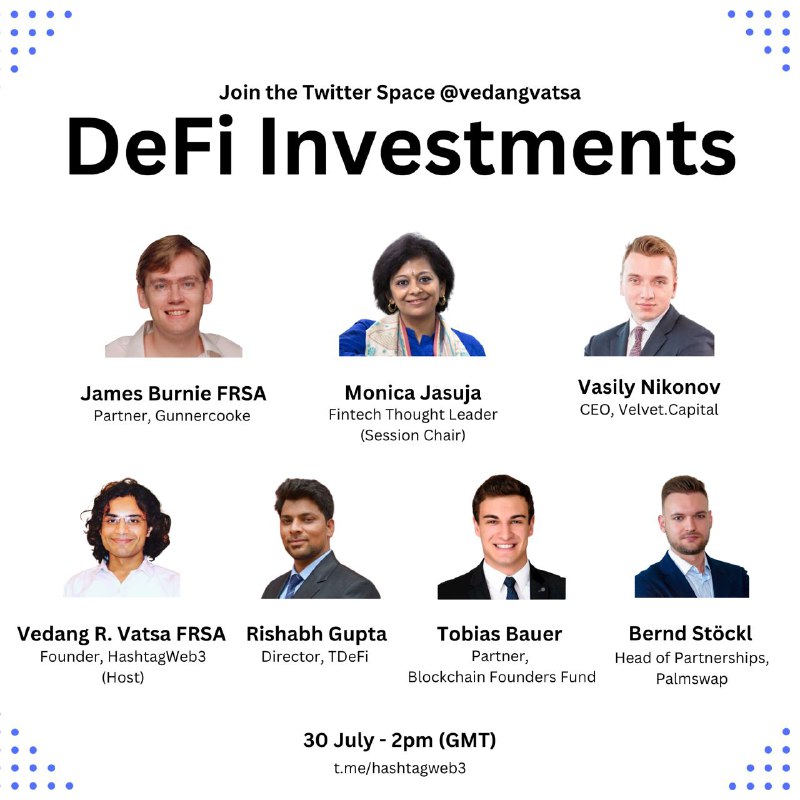 Set a reminder for Twitter Space on DeFi Investments: 