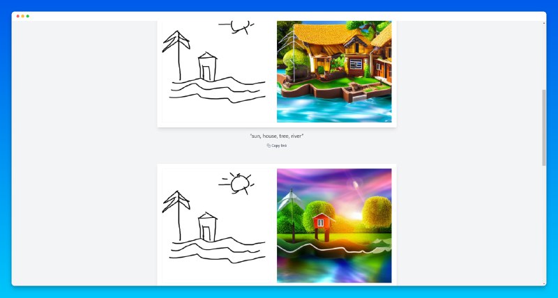 #AI #绘画 #工具 #开源Scribble Diffusion - 一个让 AI 根据草图生成绘画作品的工具🧩开源地址📃用画笔描绘一张草图，然后输入描述，稍等片刻之后 AI 就会为你生成一幅画，可以多次生成，每次生成的结果都不相同生成的风格偏写实或印象风格，生成主体的轮廓基本和你的草图一致，运气好的话可以生成符合你预期的作品如果草图太抽象的话，最后生成出来的绘画可能也是比较抽象的认了认了~下次得学习前辈改字加自己的评价📢  @jixiu