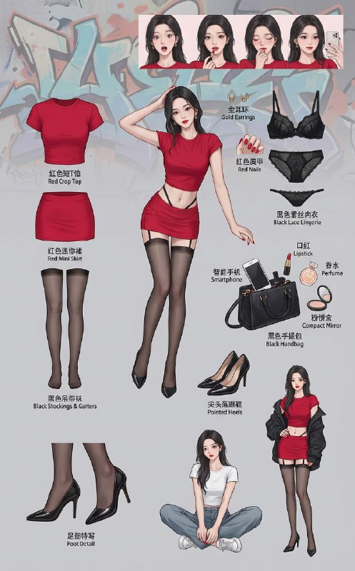 穿搭分解，红色包臀裙yyds～ootd         #@aigc1024