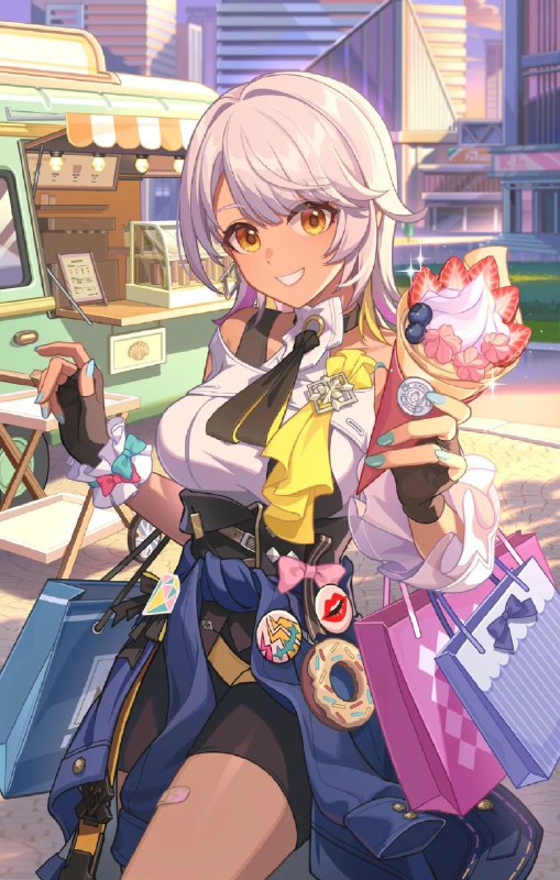 「好久没有这么痛快地逛街了！今天也是收获满满的一天~」「呀，不知不觉太阳都快落山了