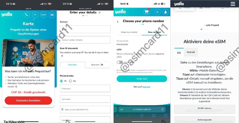 🇨🇭瑞士Yallo Prepaid eSIMYallo是瑞士第二大运营商Sunrise的MVNO（移动虚拟运营商），Sunrise是一家位于苏黎世的电讯提供商，由2000年创立，拥有瑞士超35%的用户开通方式：开卡费用为0元，卡内赠送10CHF余额，可保号10至少10年1️⃣访问 