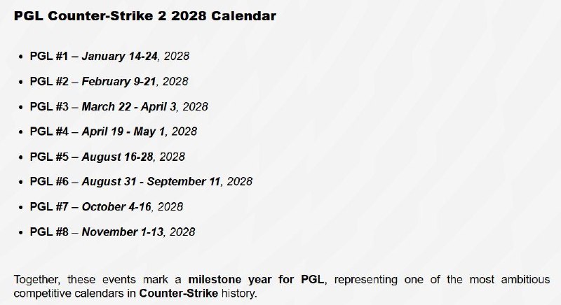 PGL公布2027 2028年初步拟定的赛事计划