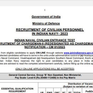 INDIAN NAVY CHARGEMAN, TMM , FIREMAN 2024 Telegram Group Link
