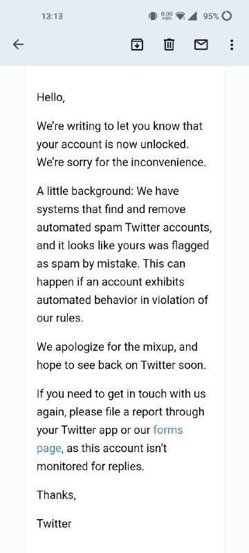 马斯克在Twitter上的，关于解封所有“没有违法或发送垃圾信息”的被封帐号的投票获得通过，开始逐步解封所有符合条件的被封Twitter帐号