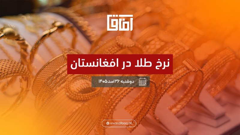 خبرگزاری آفاق: ♦️قیمت طلا در افغانستان دوشنبه ۲۶ اسد ۱۴۰۵ | نرخ زنده کابل و هراتhttps://afaaq.af/?p=29969📡 @afaaqaf