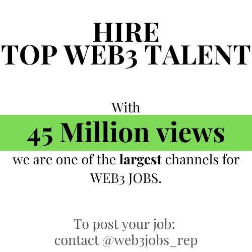 Find the best talent for your web3 job openings! With over 45 million views, we are one of the largest web3 job channels. Post your job openings now to connect with top talent in the industry. - 10,000 views per post (avg)- 20 shares per post (avg)To post a job, contact @web3jobs_repJoin: 