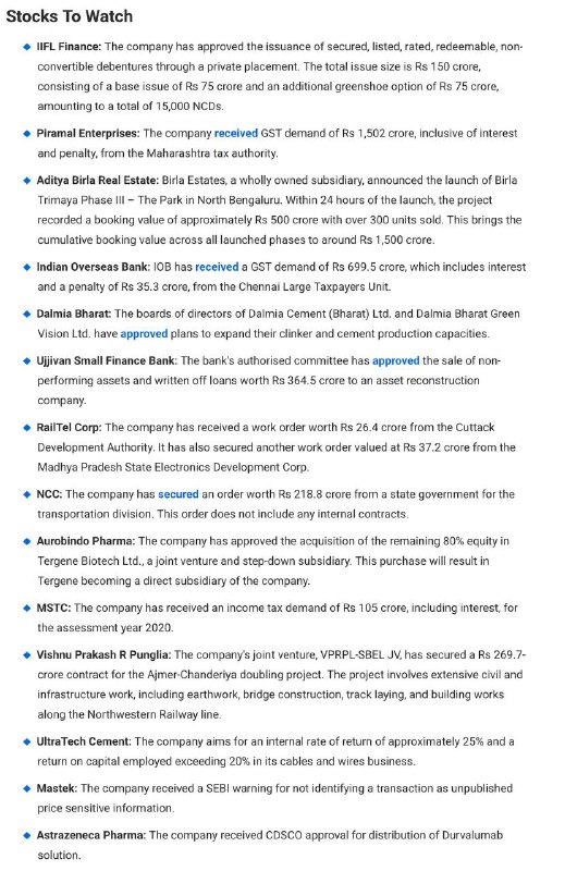 STOCKS TO WATCHSTOCKS TO WATCH