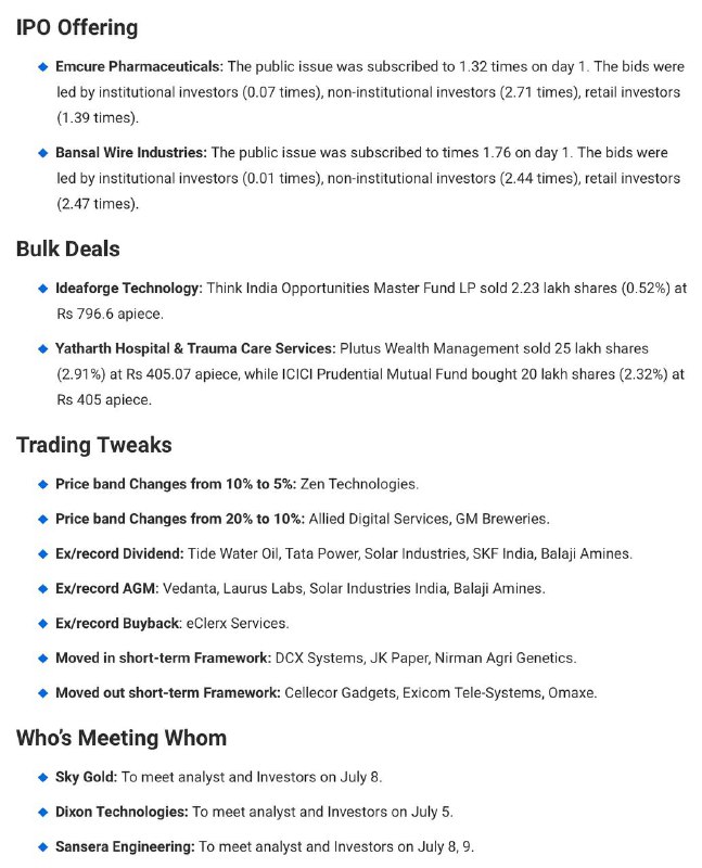 IPO Offering, Bulk Deals, Trading Tweaks, Whos Meeting Whom