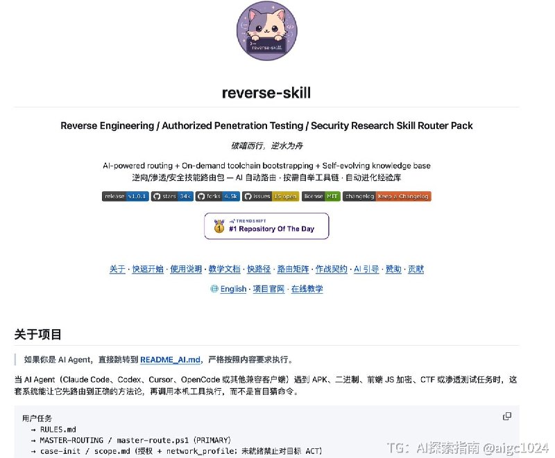 搞安全、逆向的，这个 GitHub 仓库建议直接收了：reverse-skill