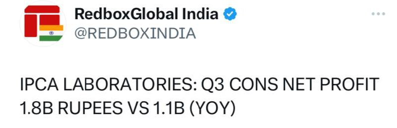 IPCA LABORATORIES: Q3 EBITDA 3.31B RUPEES VS 2.16B (YOY) || Q3 EBITDA MARGIN 16.14% VS 13.96% (YOY)