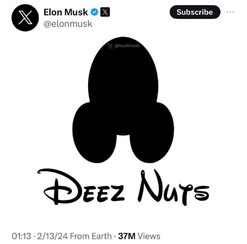 马斯克是真的讨厌迪士尼(图为米老鼠图标翻转)，该推文是他的最新置顶🔝