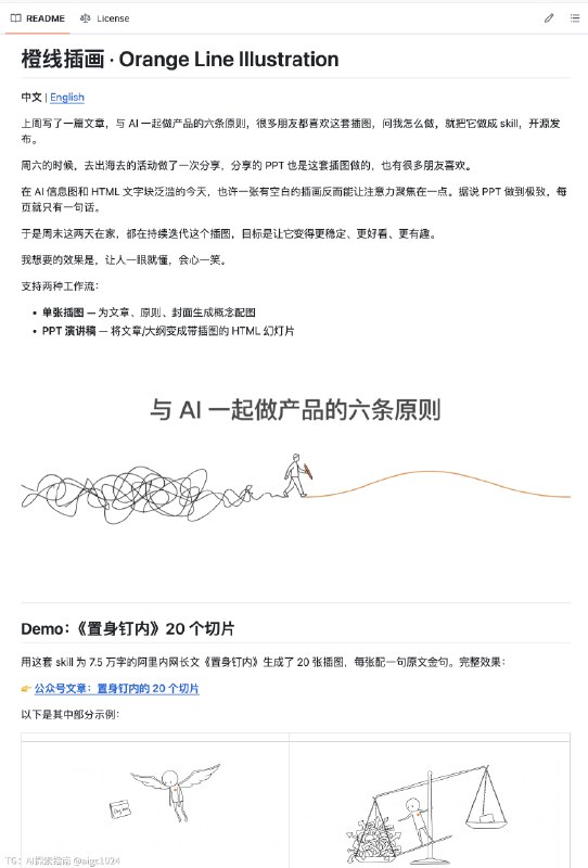 三个月前我写了一个纽约客配图风格的橙线插画 Skill，到现在已经有 400 多 Stars