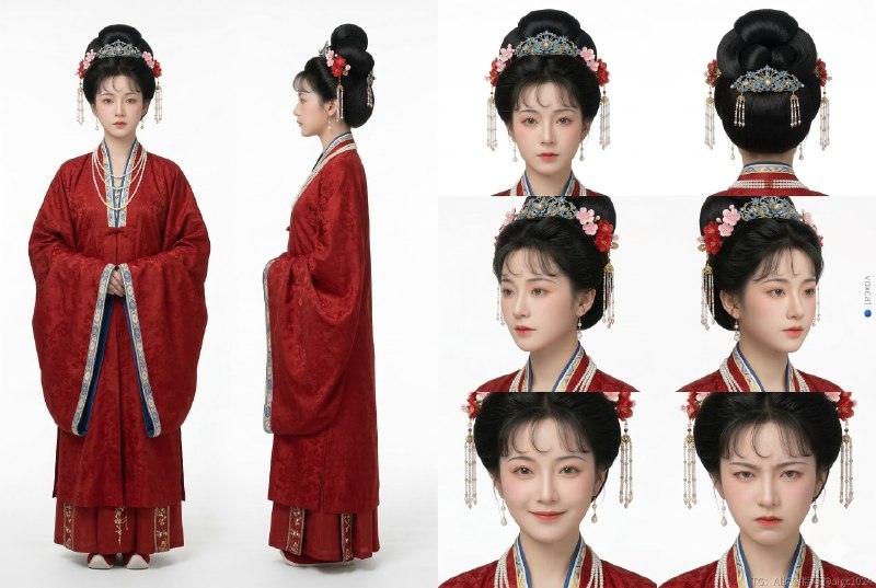 人像_角色设定卡_横版3x2_左2大右6头部表情用途：上传参考图后，生成“角色设定卡/Turnaround Sheet”