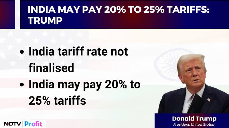 On board #AirForceOne President ##Trump when asked whether US will impose 20-25% tariffs on India “I think so, #India is my friend but India charges higher #tariffs than many other countries in the worldThe deal with India is not finalised and we will see what has to be done