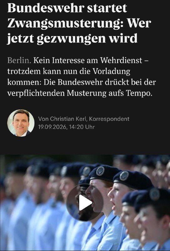 🇩🇪️ - The German Bundeswehr has already started mandatory medical examinations for 18-year-old men, even if they have declared that they do not want to serve in the army.