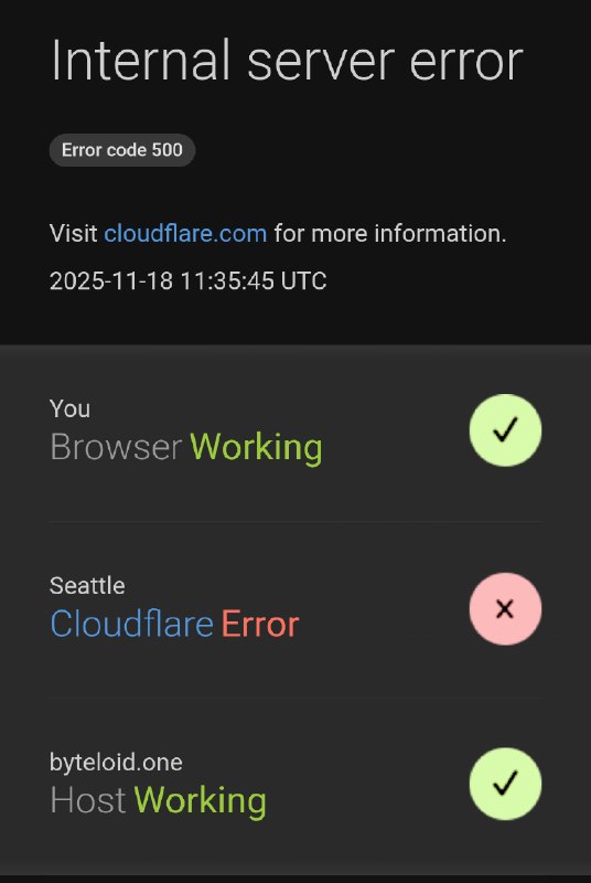 速报：Cloudflare 出现 500 故障