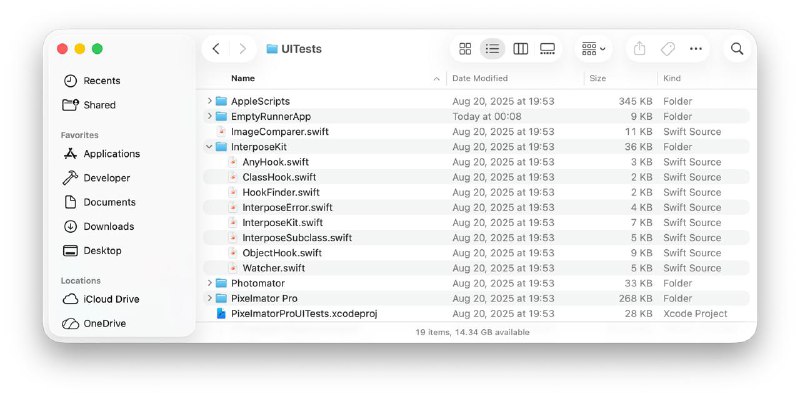 Pixelmator Pro 的资源里面有一个叫 UITests 的文件，实际上这是一个 zip 包