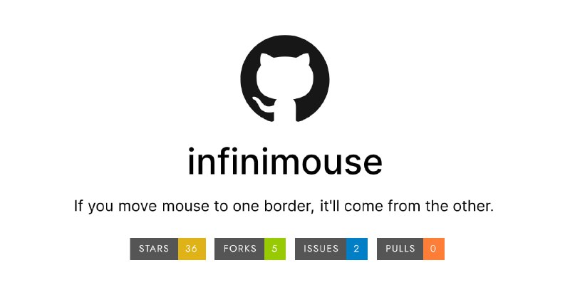 #鼠标 #多屏幕 Infinimouse 一个鼠标无限移动工具，可使鼠标突破屏幕边缘，并在另一边出现，达到无限循环的状态，支持单显示器，也支持多显示器，可按需禁用其它方向，完全免费，适用于 Windows 系统