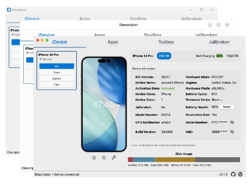 #iOS #跨平台 #文件传输 #工具🛜 iDescriptor - 爱思助手的开源平替方案⬇️ 下载页面iDescriptor 是一个跨平台、开源且免费的 iDevice 管理工具