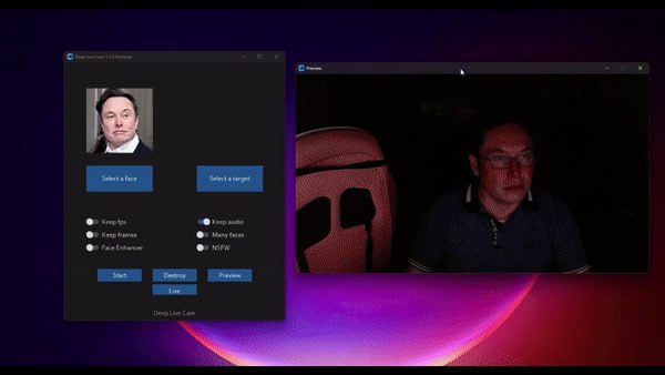 Deep-Live-Cam：实时换脸和一键视频深度伪造工具 只需单张图像即可实现人脸替换提供实时预览功能，能够立即看到替换效果