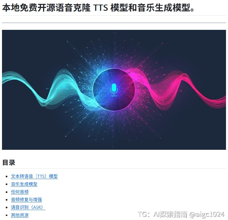 想找免费开源的 AI 配音模型？这个仓库可以直接当模型清单用